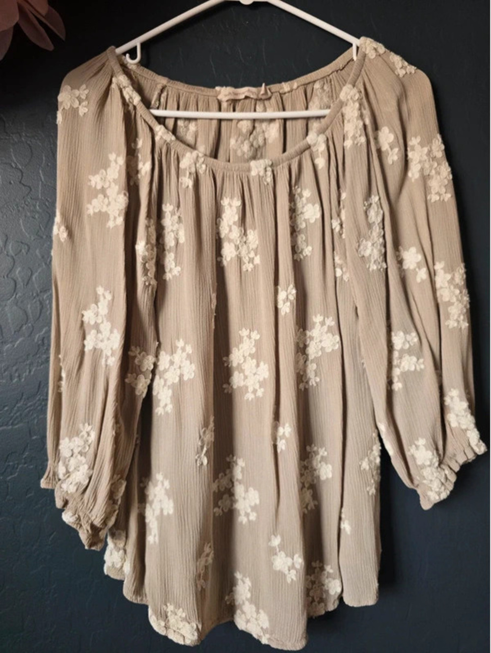 Soft Surroundings cream and tan floral blouse
